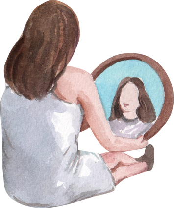 Woman Looking at Mirror Watercolor 