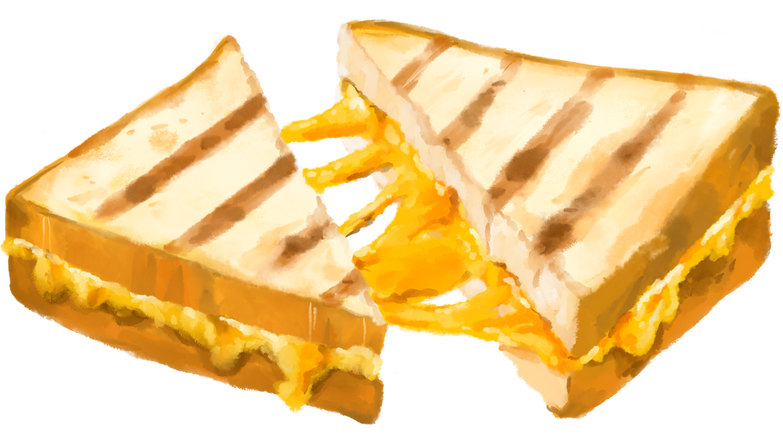 Grilled cheese sandwich comfort melty cheddar bread watercolor hand painting