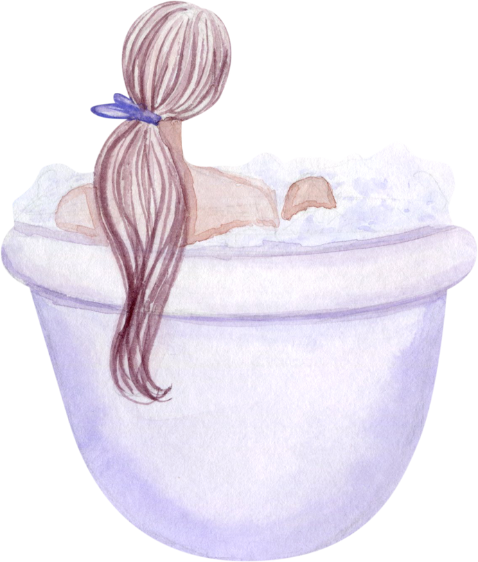 Watercolor illustration young woman in bath spa