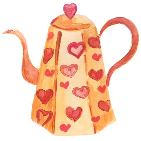 Handpainted Watercolor Heart Print Teacup