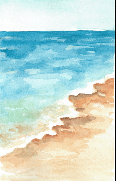 beach watercolor painting hand drawn